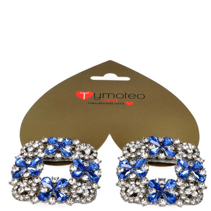 Kwadratowe klipsy do butów niebieskie kryształki - TYMOTEO LOVE T53 SREBRNE