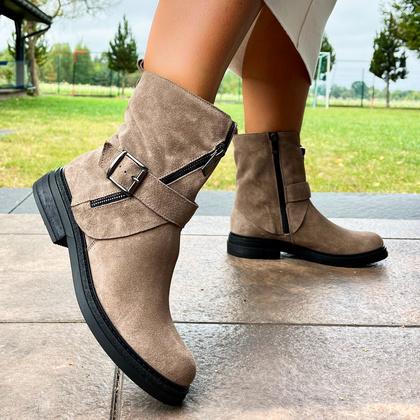 Płaskie botki ze skóry - TYMOTEO G1067 BEŻOWE