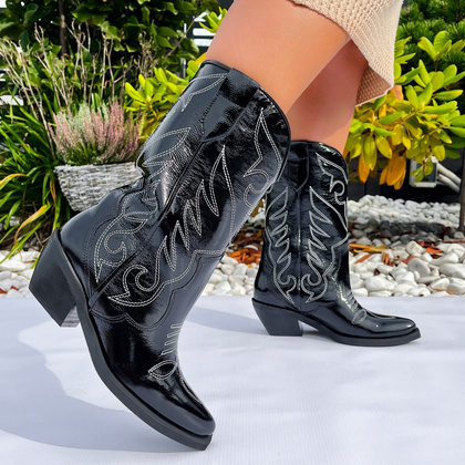 Modne lakierowane kowbojki - TYMOTEO 2167 CZARNE