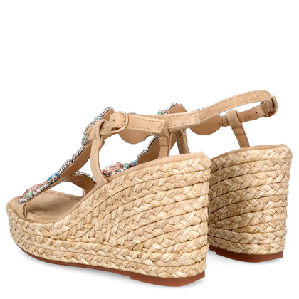 Hiszpańskie sandały na koturnie - ALMA EN PENA V251270 BEŻOWE