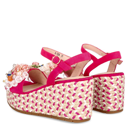 Modne sandały na koturnie - SCAVIOLA S-398 FUKSJA