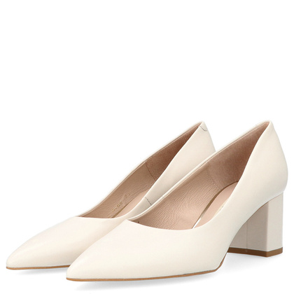 Skórzane czółenka na słupku - BRAVO MODA 0164 KREMOWE