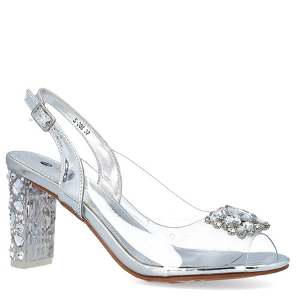 Sandały na modnym obcasie - SCAVIOLA S-208 SREBRNE