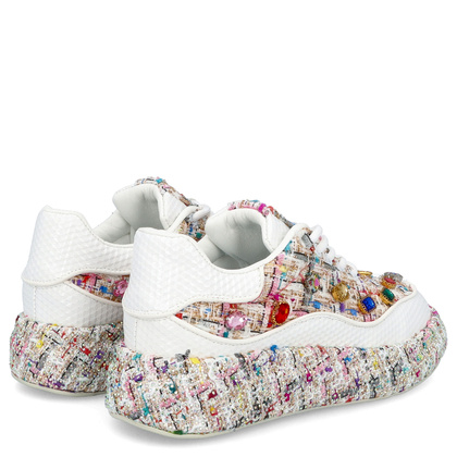 Sneakersy damskie z kryształkami - TYMOTEO LOVE 05 BEŻOWE