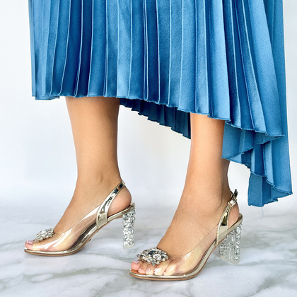 Sandały na modnym obcasie - SCAVIOLA S-206 ZŁOTE