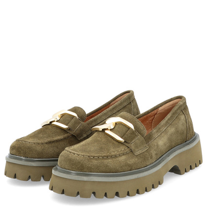 Zamszowe półbuty z klamrą - FILIPPO DP4916/23 KHAKI