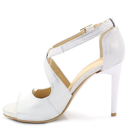 Sandały na szpilce - TYMOTEO LATINO SREBRNY PRZYCIERANY