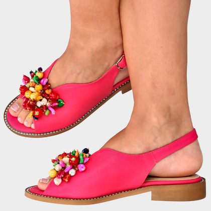 Skórzane sandały z ozdobą - TYMOTEO G1043 FUKSJA