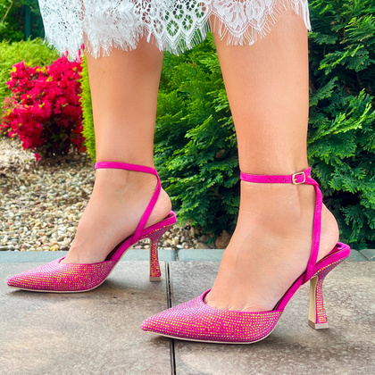 Błyszczące szpilki bez pięty - MENBUR 24789 FUKSJA