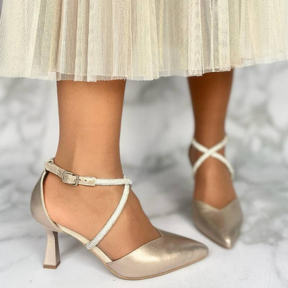 Szpilki ślubne z błyszczącymi paseczkami - KOTYL 3713 ZŁOTE