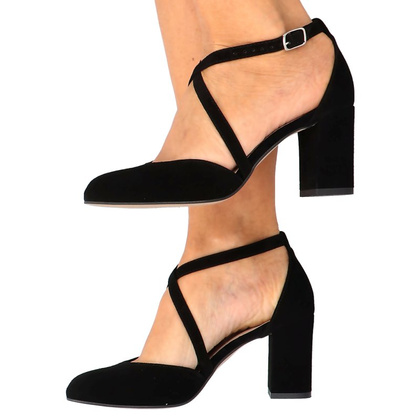 Czółenka zamszowe z paskami - KOTYL 7075 CZARNE