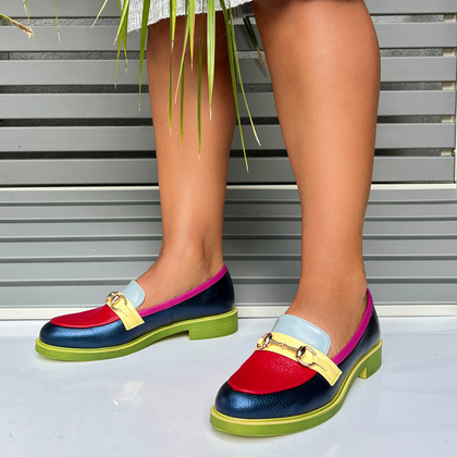 Kolorowe skórzane mokasyny - TYMOTEO A1005 MULTIKOLOR