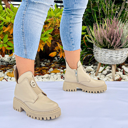 Botki na grubszym spodzie - LEMAR 60451 BEŻOWE