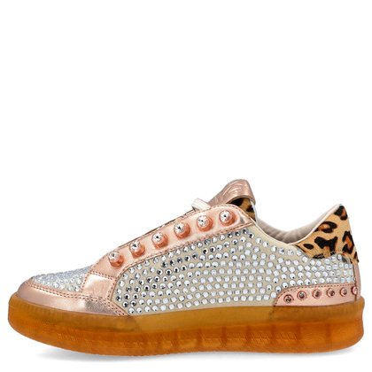 Błyszczące sneakersy damskie - EKP 3929K RÓŻOWE