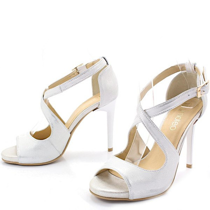 Sandały na szpilce - TYMOTEO LATINO SREBRNY PRZYCIERANY