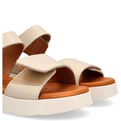 Skórzane sandały zapinane na rzep - OH! MY SANDALS 5650 KREMOWE