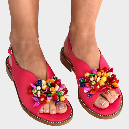 Skórzane sandały z ozdobą - TYMOTEO G1043 FUKSJA