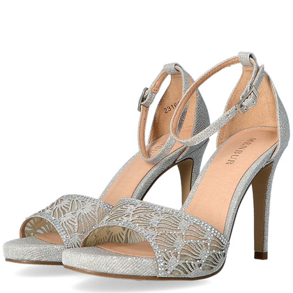 Błyszczące sandały na szpilce - MENBUR 23166 SREBRNE