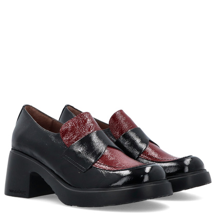 Skórzane czółenka na platformie - WONDERS E-7121 CZARNE