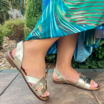 Płaskie sandały skórzane - LEMAR 40185 ZŁOTE