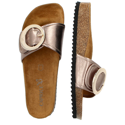 Skórzane klapki na korku - CAPRICE 9-27401-44 ZŁOTE