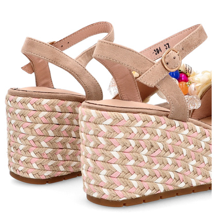 Modne sandały na koturnie - SCAVIOLA S-394 BEŻOWE