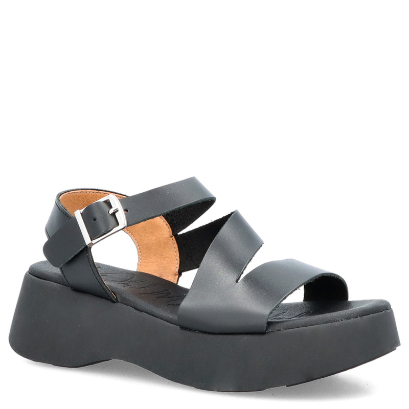 Skórzane sandały na platformie - OH! MY SANDALS 5685 CZARNE