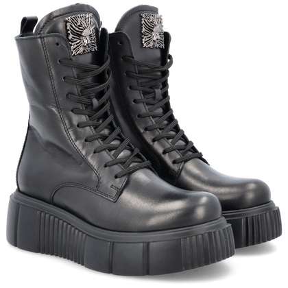 Skórzane workery na platformie - SIMEN 5734A CZARNE