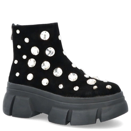Botki na platformie z kryształkami - SCAVIOLA S-84 CZARNE