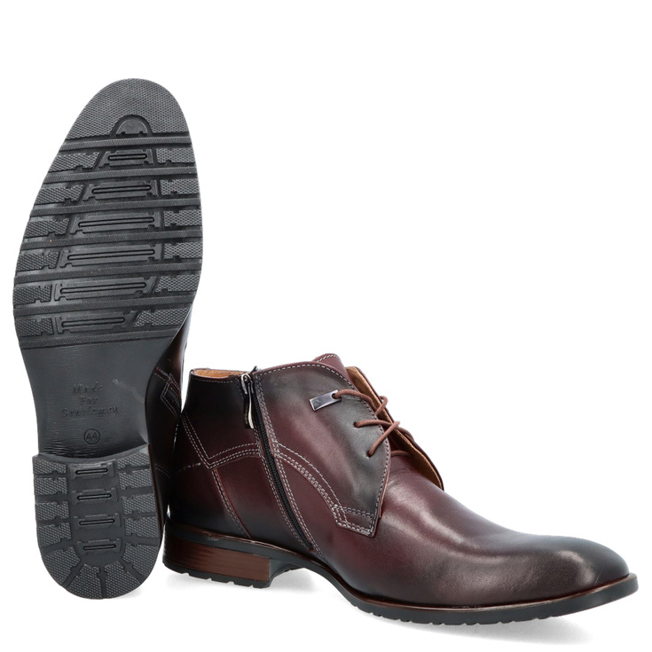 Eleganckie buty męskie zimowe - LEADER 084A-704 BORDOWE 