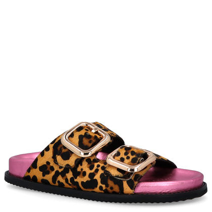 Skórzane klapki damskie - GIOSEPPO 75453 PANTERKA