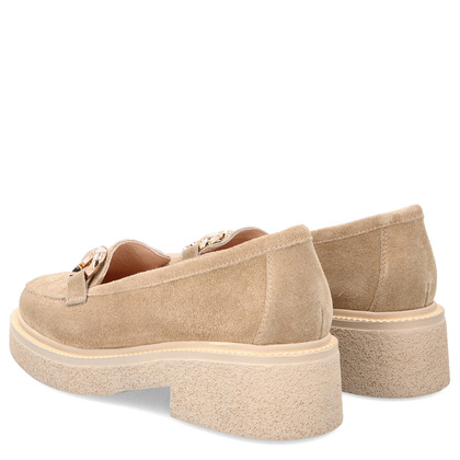 Skórzane mokasyny z klamrą - TYMOTEO L1053 BEŻOWE