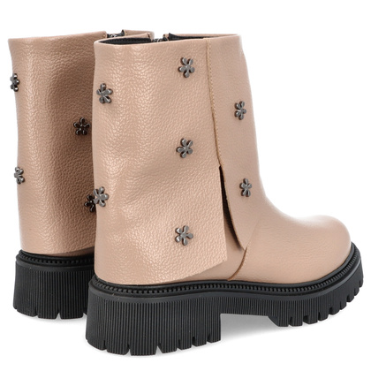 Skórzane botki z wywijaną cholewką - TYMOTEO G1068 BEŻOWE