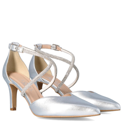 Ślubne szpilki z ozdobnymi paseczkami - KOTYL 3714 SREBRNE