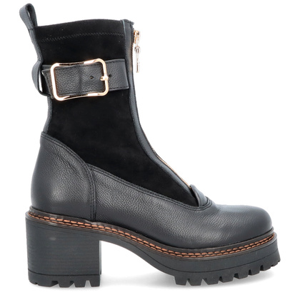 Skórzane botki na platformie - SIMEN 7197A CZARNY