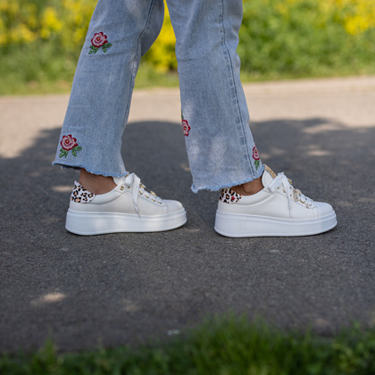 Sneakersy skórzane premium - GIO+ PIA354A BIAŁE PANTERKA