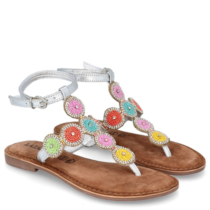 Skórzane sandały damskie - LAZAMANI LA75452 SREBRNE