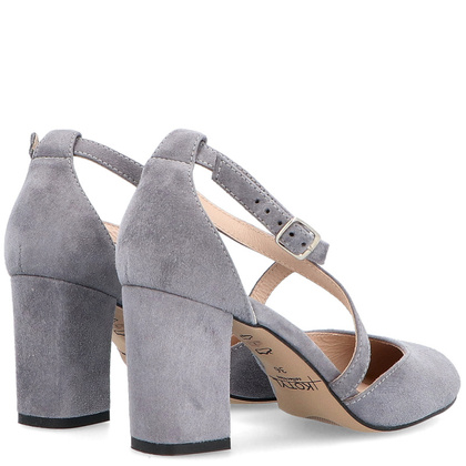 Taneczne czółenka ze skóry - KOTYL 7075 SZARE