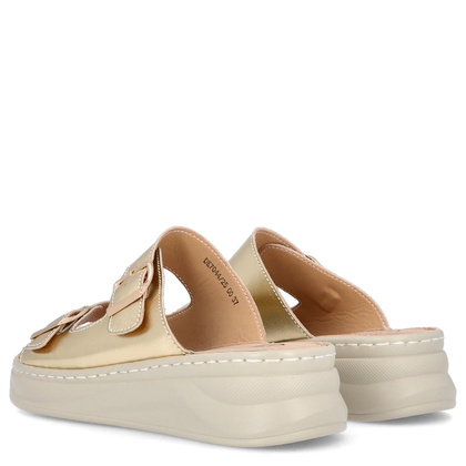 Skórzane klapki na platformie - FILIPPO DK7044/25 ZŁOTY