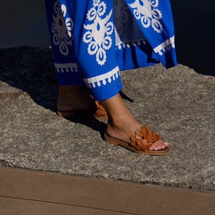 Klasyczne klapki ze skóry - LEMAR 40381 BRĄZOWE