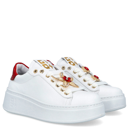 Sneakersy skórzane premium - GIO+ PIA300A BIAŁO-CZERWONE