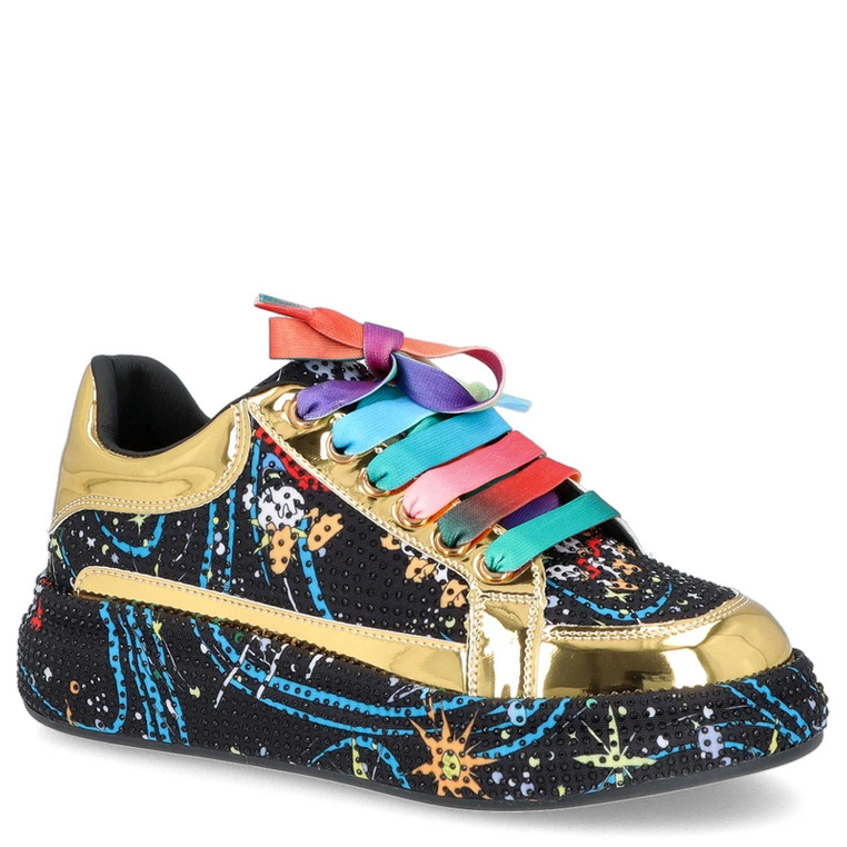 Błyszczące sneakersy damskie - TYMOTEO LOVE 03 CZARNE