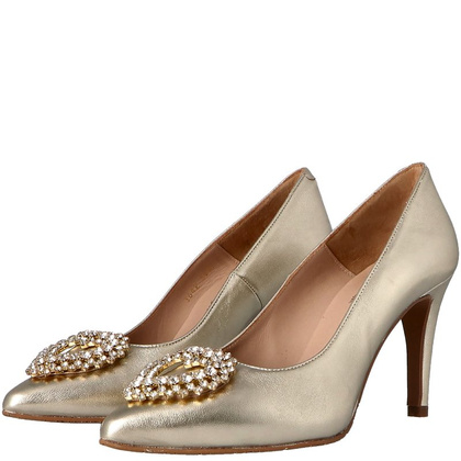 Hiszpańskie szpilki z ozdobą - BRENDA ZARO T3642 ZŁOTE