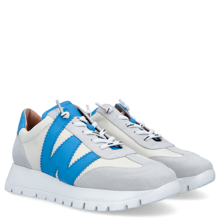 Hiszpańskie sneakersy premium - WONDERS A-2476 SZARO-NIEBIESKIE