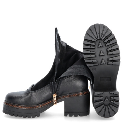 Skórzane botki na platformie - SIMEN 7197A CZARNY