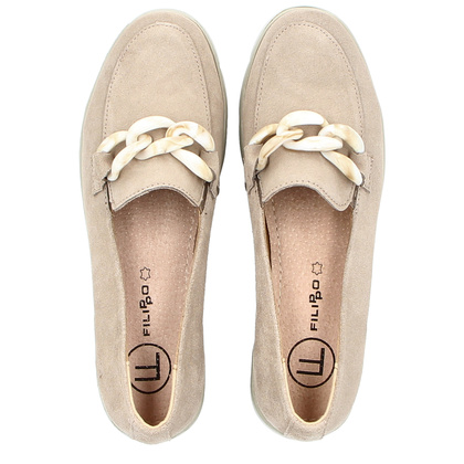 Skórzane mokasyny damskie - FILIPPO FILIPPO DP4128/24 BEŻOWY
