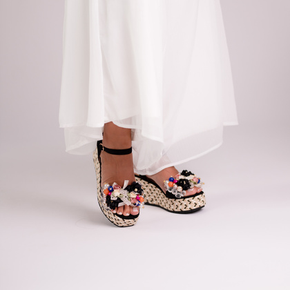 Modne sandały na koturnie - SCAVIOLA S-395 CZARNE