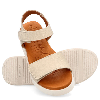 Skórzane sandały zapinane na rzep - OH! MY SANDALS 5650 KREMOWE
