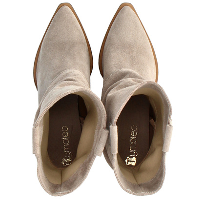 Zamszowe kowbojki z wywijaną cholewką - TYMOTEO G1073 BEŻOWE