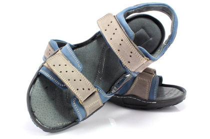 Męskie skórzane sandały - KENT 295 SZARO NIEBIESKIE